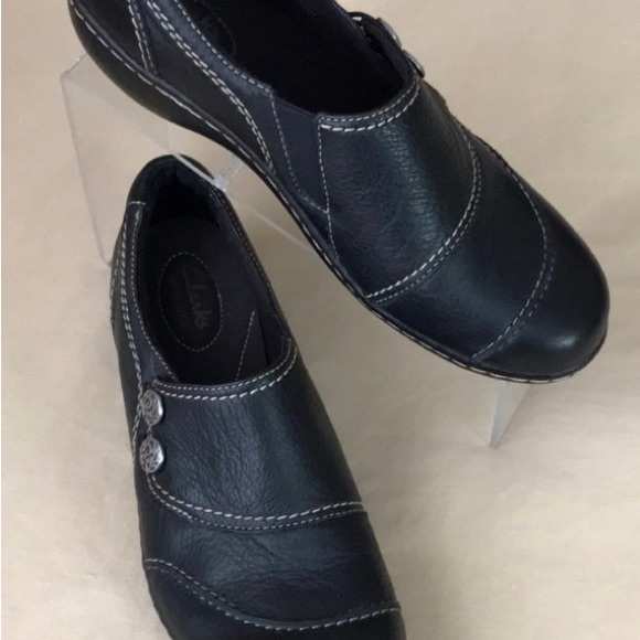 ♣️Clarks Ashland Alpine Bendable Black Leather Slip On Comfort Loafer Shoes 9M - Picture 3 of 8